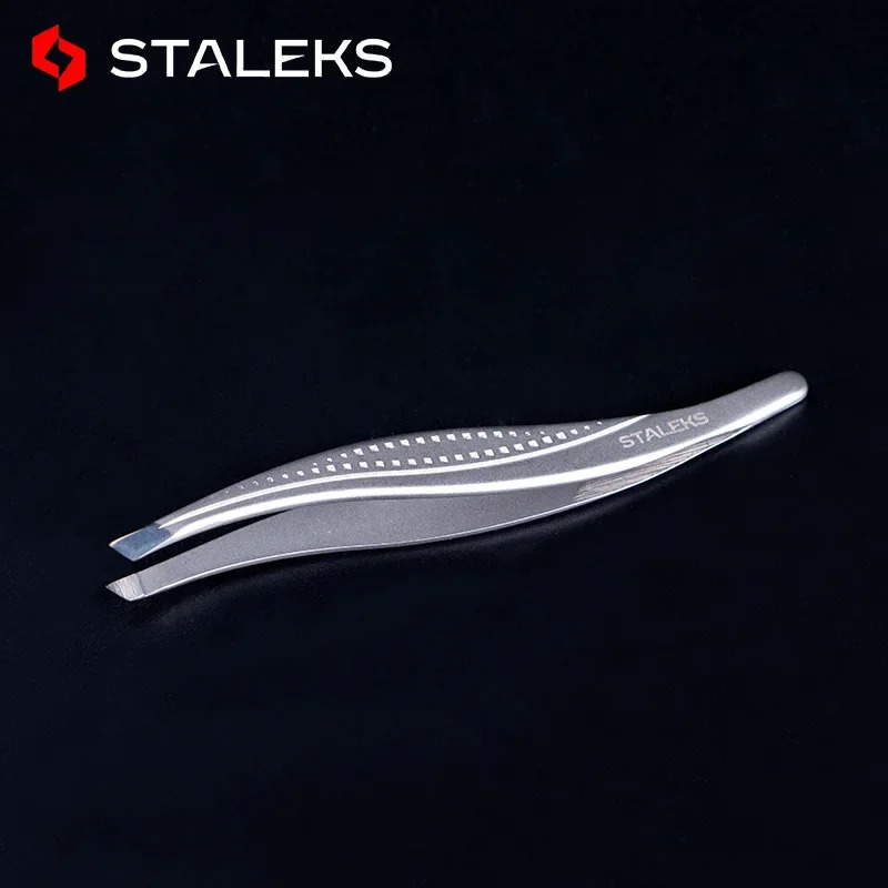 STALEKS TC-12/3 High Precision Eyebrow Tweezers Stainless Steel Slant Tip Tweezers Makeup Tool Tweezer with Storage 241223