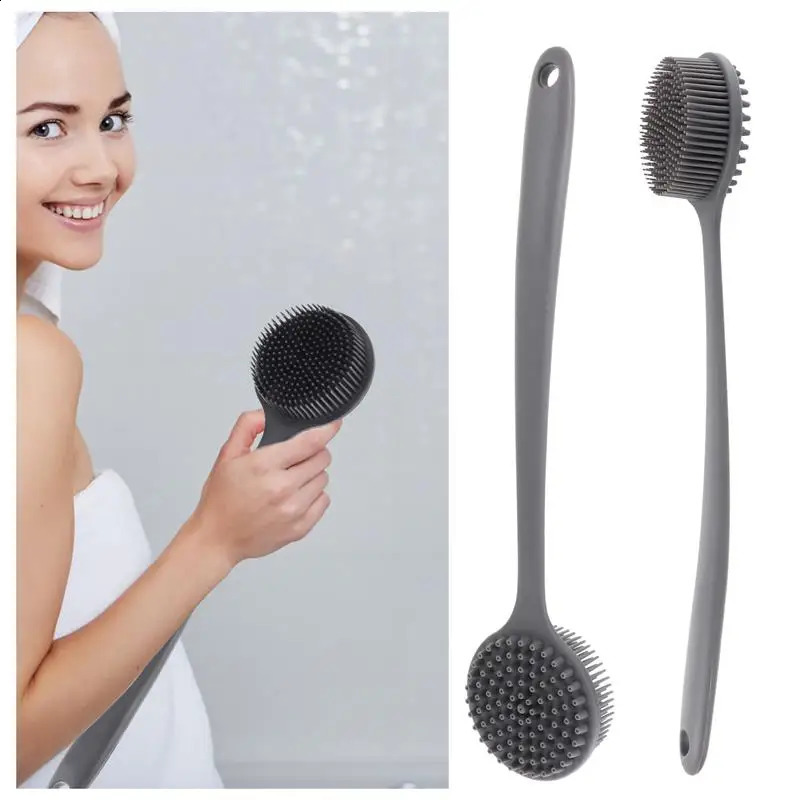 Double-Sided Silicone Bath Back Scrubber Long Handle Long Handle Body Bath Brush Mud Bath Back Scrubber 241226