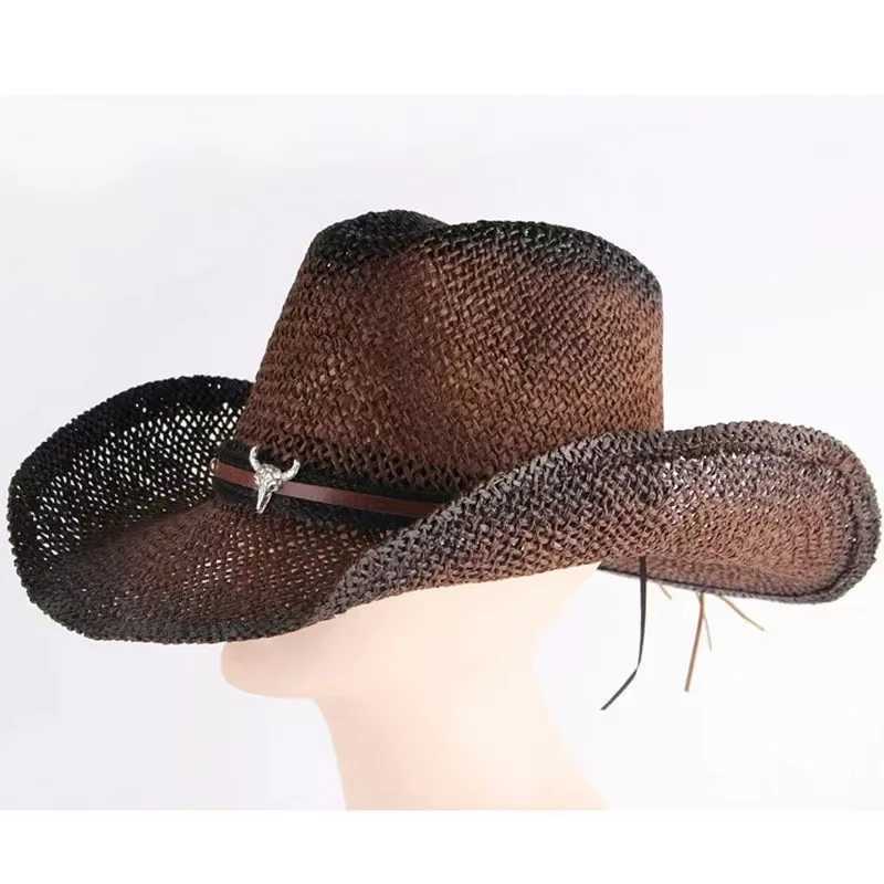 Hand woven hollow western cowboy hat suitable for womens summer outdoor cowboy hat sunny beach cowboy hat W241225