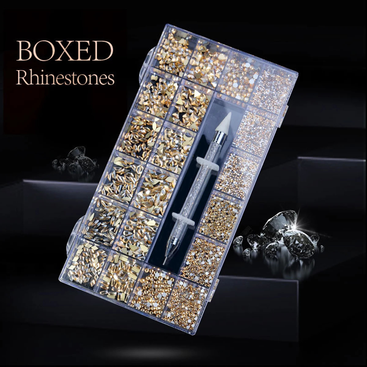 21 grid rhinestone box mixed nail diamond Flat glass shaped diamond DIY nail rhinestone nail jewelry set 241226