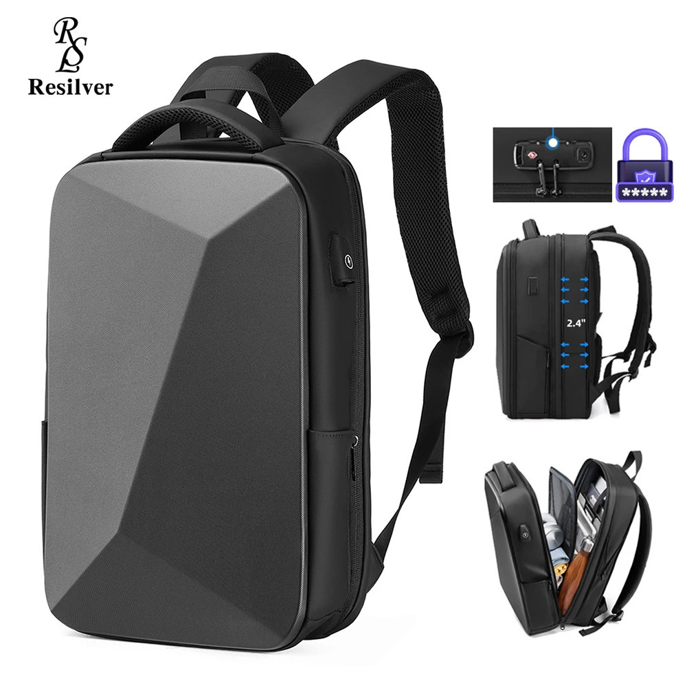 Expandable Travel laptop Backpack men fit 15.6 inch Waterproof Anti-thef Business Bag USB Charging Hard case mochilas de hombre 241225