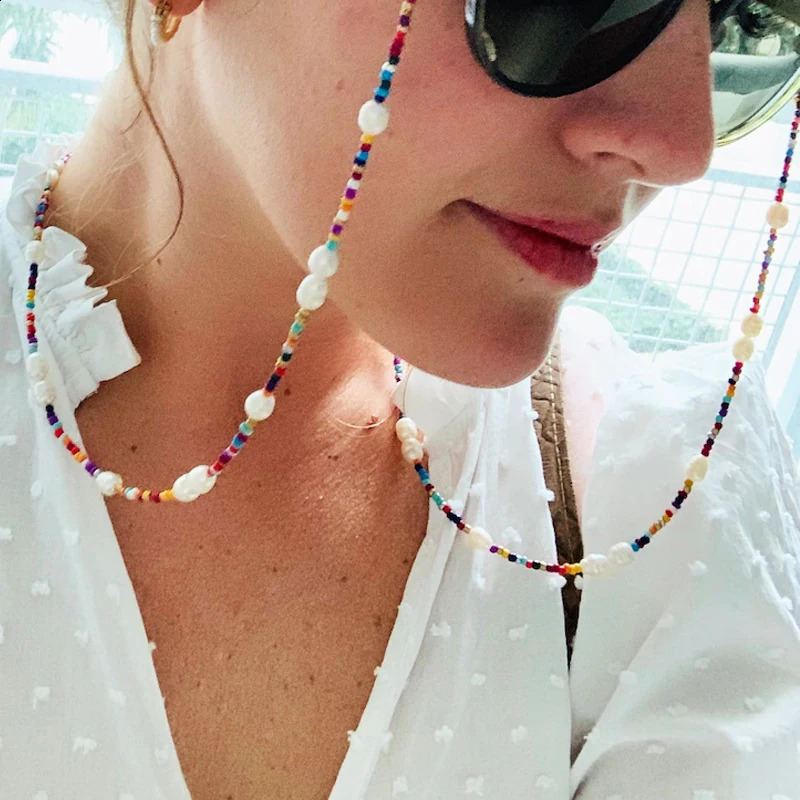 Women Natural Freshwater Pearl Sunglasses Chain Bohemian Colorful Beads Glasses Strap For Man Sunglasses Holder Fashion Jewelry 241226