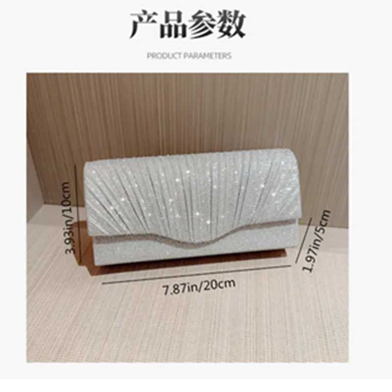 High Quality Senhoras Banquet de Prata Rugas Brilhante Premium Handbag Vestido de Noire Bolsa Senhoras Wedding Womens Bag Key Wallet T241225