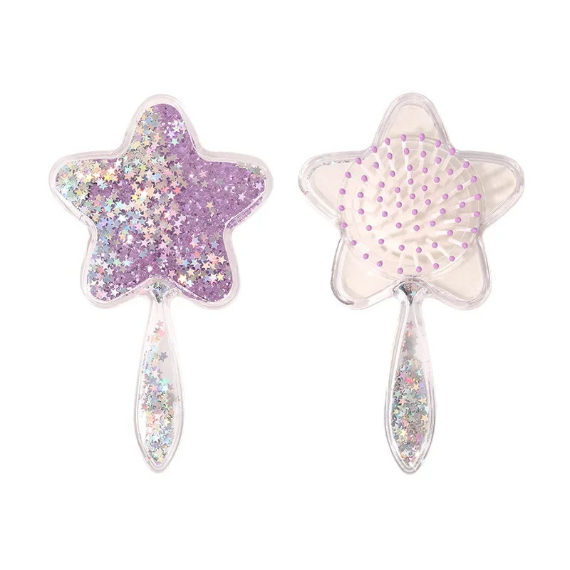 1 Piece Creative n Baby Brush for Toddler Girl Sweet Five-pointed Star Sequins Hair Comb Portable Kids Girl Hairbrush 241225
