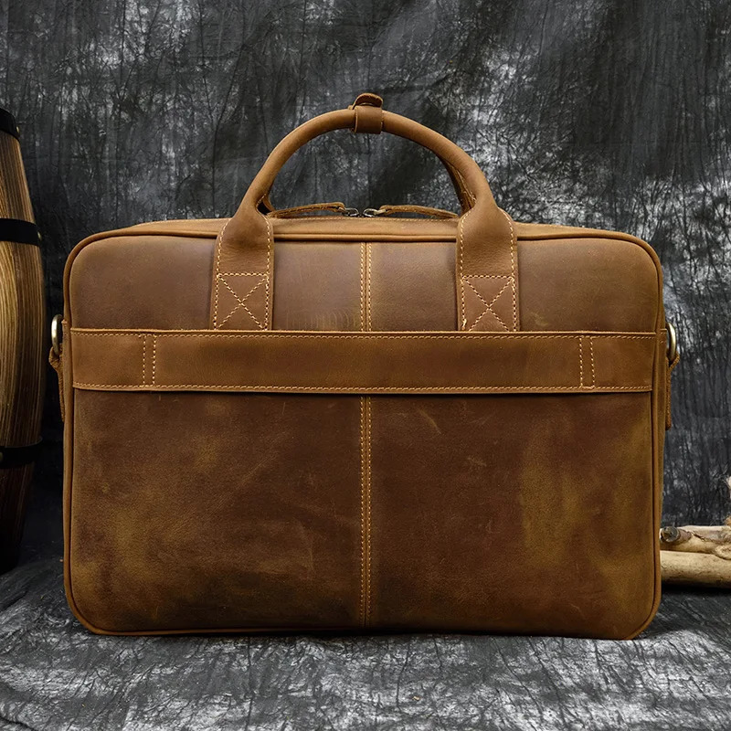 Luufan Crazy Horse Leather Briefcase For Man Cowhide Business Handbag Cow Leather 15.6 Laptop Portfolio Shoulder Messenger Bag 241225
