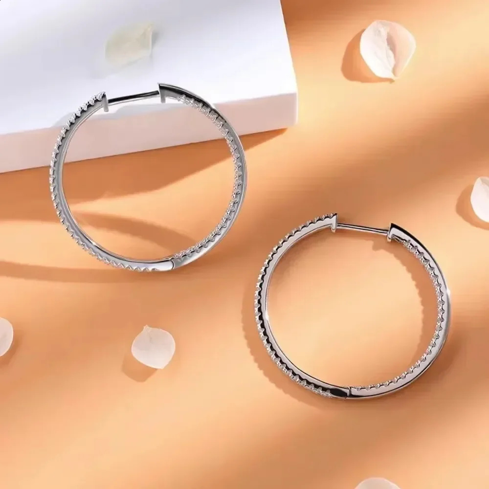 Real Diamond Earrings 18K White Gold Plated 925 Sterling Silver Hoop Earrings for Women D Color VVS1 Jewelry 241226
