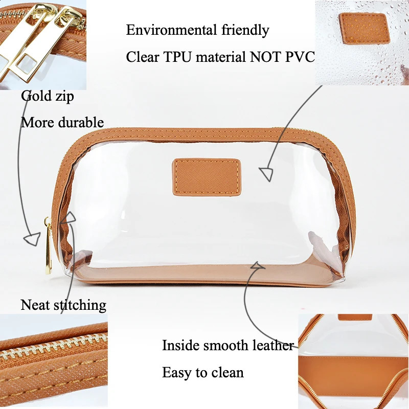 Saffiano Portable Travel Clear PVC Cosmetic Bag Transparent Waterproof TPU Wash Bag Makeup Storage Bag Fashion Summer Beach Gift 241226