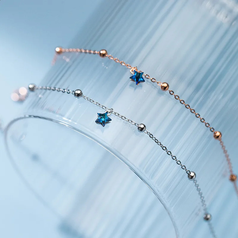 Women Jewelry Silver 925 Blue Stars Ankle Bracelet On Leg Decoration On Foot Chain Rose Gold Female Accessories 23 CM Adjustable 241226