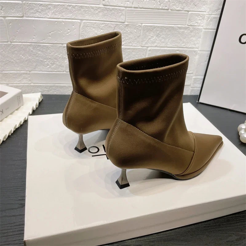 Fashion Ankle Boots Pointed Elastic Boots Autumn Stiletto Solid Color Boots Workplace Womens Shoes Botines Mujer 241226