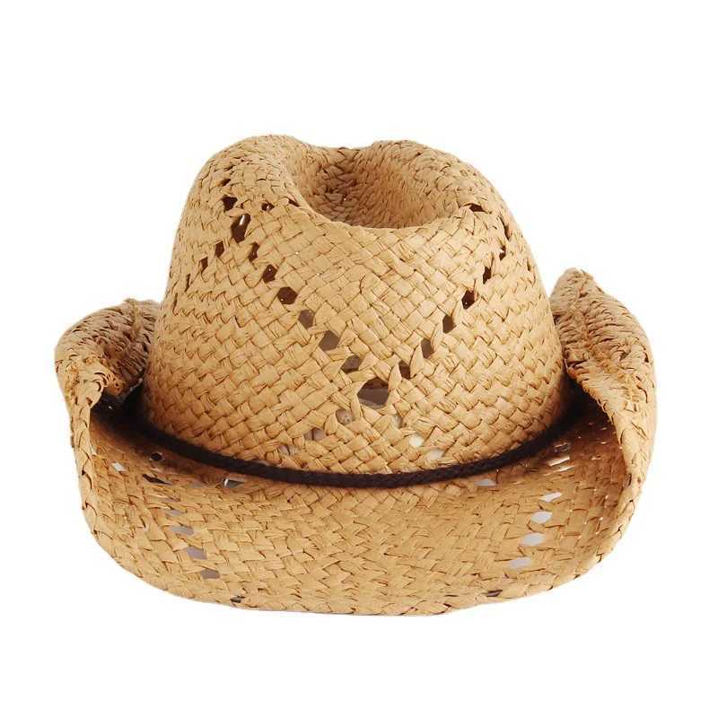 Unisex Womens Retro Hollow Breathable Wide Roll Brim Sunscreen Outdoor C Beach Cowboy Girl Western Hat W241225