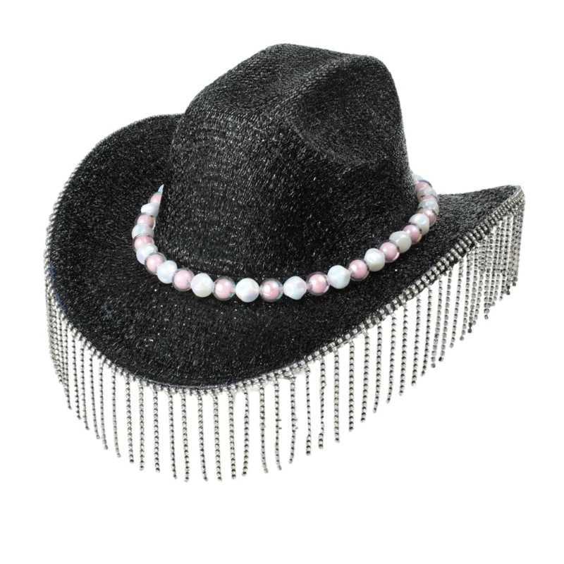 Sparkling crystal cowboy hat Tassel diamond bachelor party cowboy hat disco hat actor DropShipping W241225