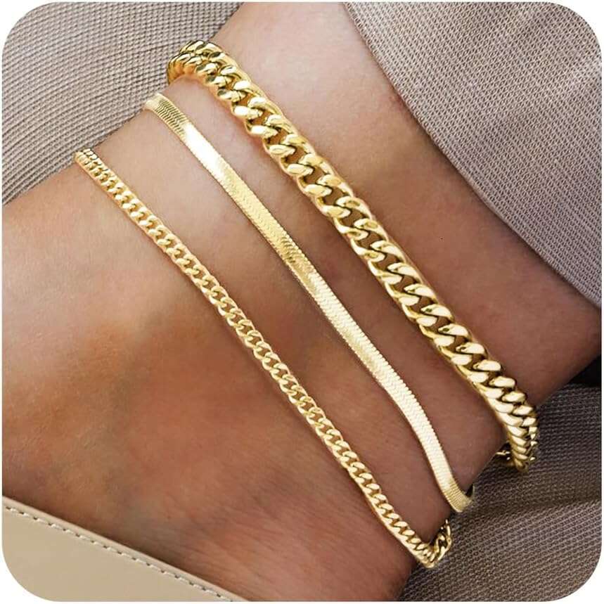 Plus Size Ankle Bracelets for Women Extra Large 10"+2" Adjustable 14K Real Gold Plated Trendy Anklet with Strong Lobster Clasp Cuban k, Figa
