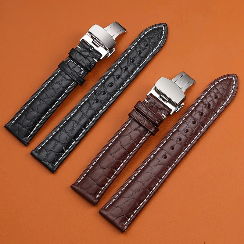 Alligator Leather Watchband Ultra Thin 18 19 20 21 22MM Black Brown Soft Strap Quick Release Bracelet 241225