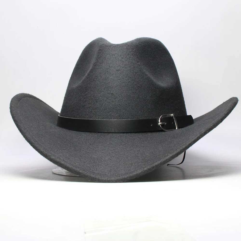 Retro Winter Parents Children Womens Mens/Childrens Wool Wide Brown Cowboy Western Hat Cowboy Girls Bowling C Black Leather Strap (61/57/54cm) W241225