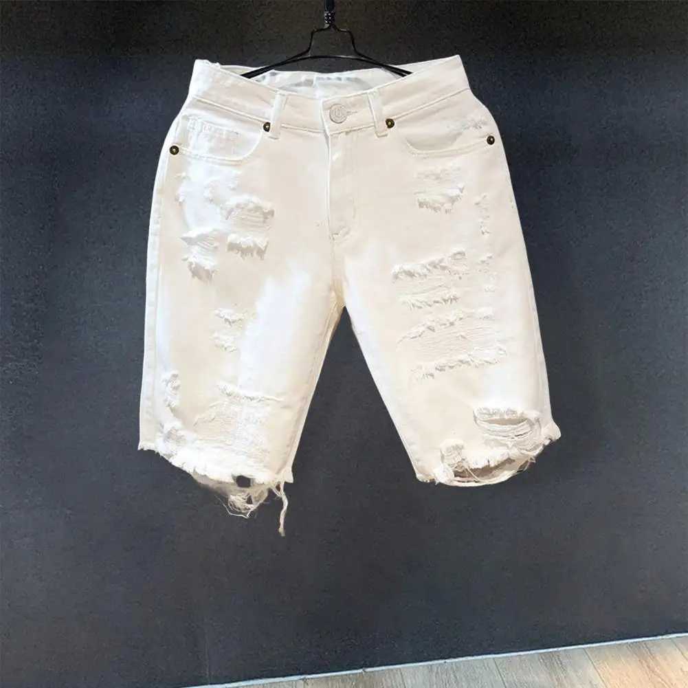 Fashion denim multi pocket soft button zipper mens summer shorts knee length shorts keep cool W241226