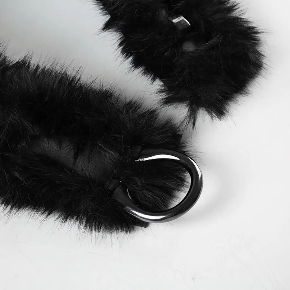 Vintage PU Leather Fur Belt Y2K Plush Waist Chain Faux Fur Waist Belts Furry Sexy Vintage Waistband Hiphop Jeans Belt 241226