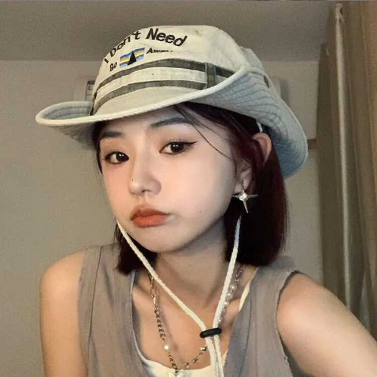 Womens Y2K bucket hat bandwidth striped hiking fishing UV protection wildlife park unisex Boonie W241225