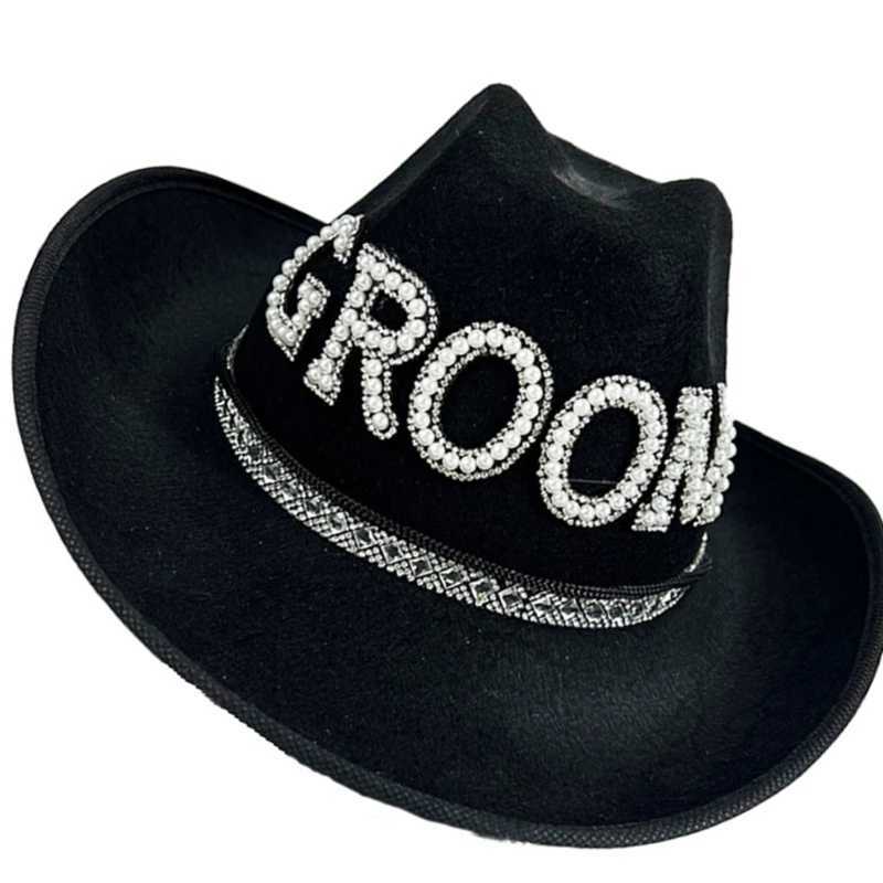 Rhinestones bridal hat with artificial pearl bridal shower denim hat carnival party photography hat W241225