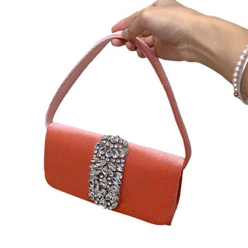 French Small Fragrant Style Is Shiny and Not Effective Set with Square Bags Temperament Velvet Hand Held Evening Bags Clutch 241226