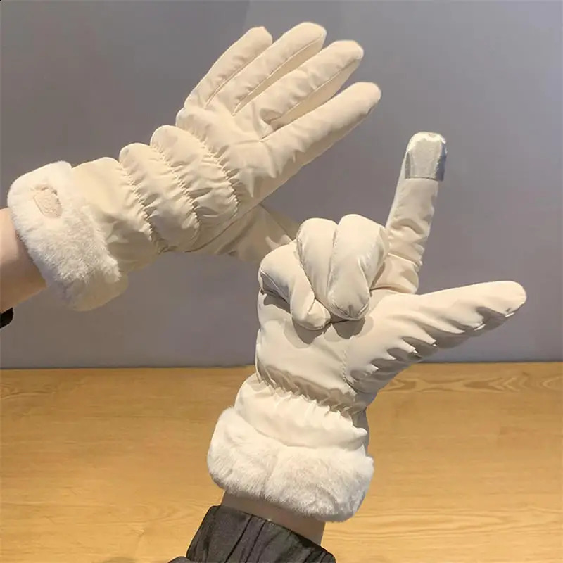 Cute Padded Gloves Women Winter Fleece Thickened Warm Cycling Mountaineering Skiing Plush Cotton Gloves 241226