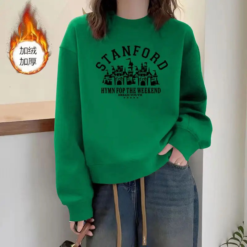 Simplicity Fashion Autumn Winter Women Printing Letter Plus Velvet Thicken Korean Casual Long Sleeve Pullovers Sweatshirts Tops 241223