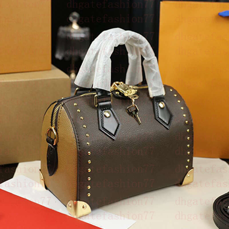 Top Designer Mini Nano 20cm Shoulder Bag Women Leather Denim Crossbody Luxury Brand Embossed Tote Purse Brown Flower Handbag Rivet style handbag