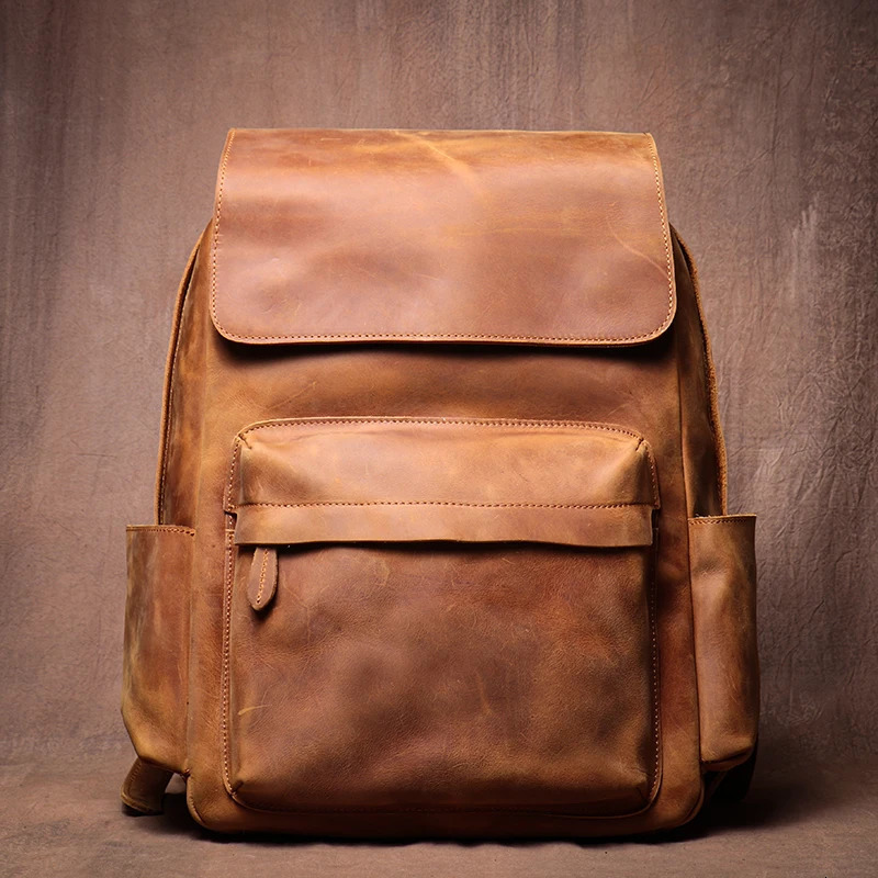 LUOKIR High Quality Genuine Leather Backpack Vintage Crazy Horse Cowhide School Bag Computer Knapsack For 15 Inch Laptop 241225