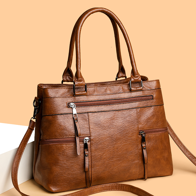 Large Capacity Soft Leather Pillow 2024 New Retro Handbag Boston Bag Casual One Shoulder Diagonal Cross Mom Bags Sac A Main