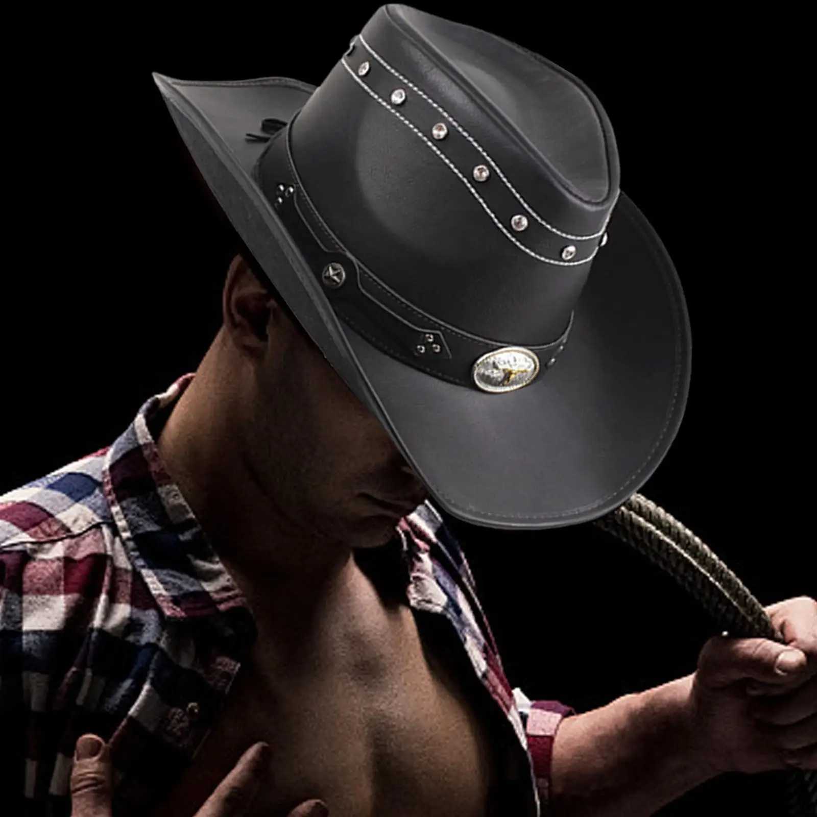Western Cowboy Hat Casual Wide Brim Jazz Cs for Costumes Accries Travel Hiking Role Playing Music Festival Concert W241225