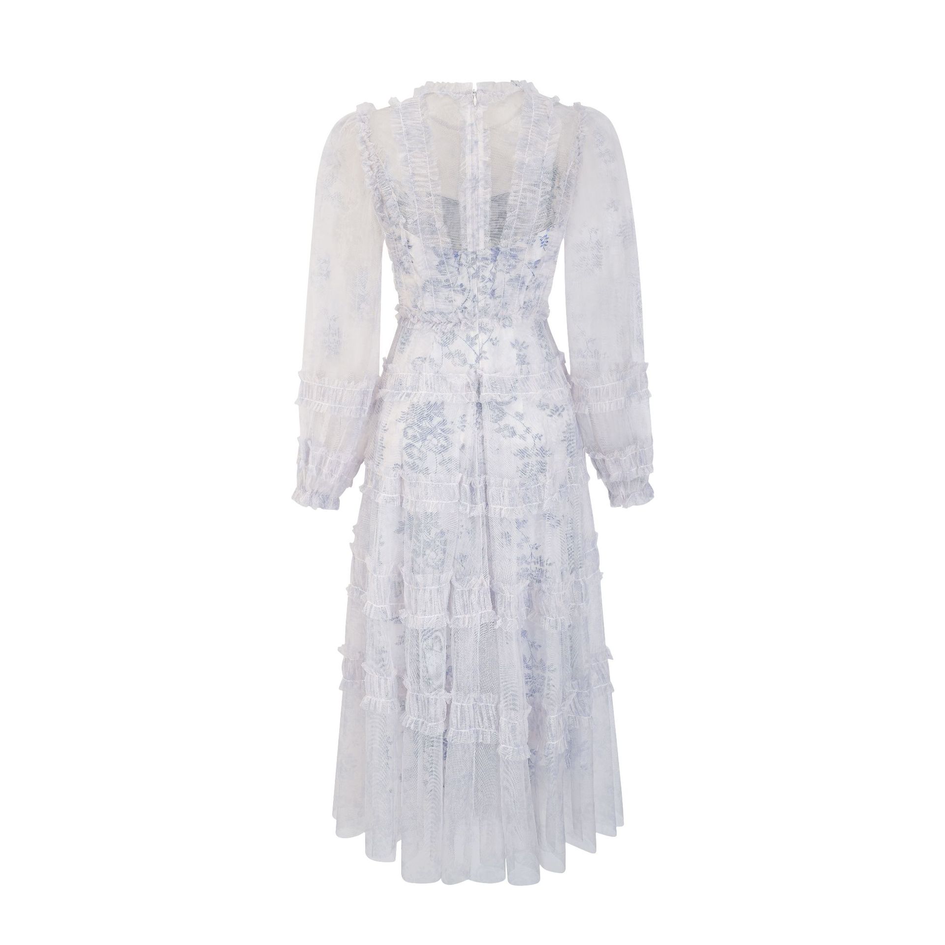 (187) Round neck long sleeve dress with slim waist and slim fairy dress bridesmaid dress sister dress mid-length dress