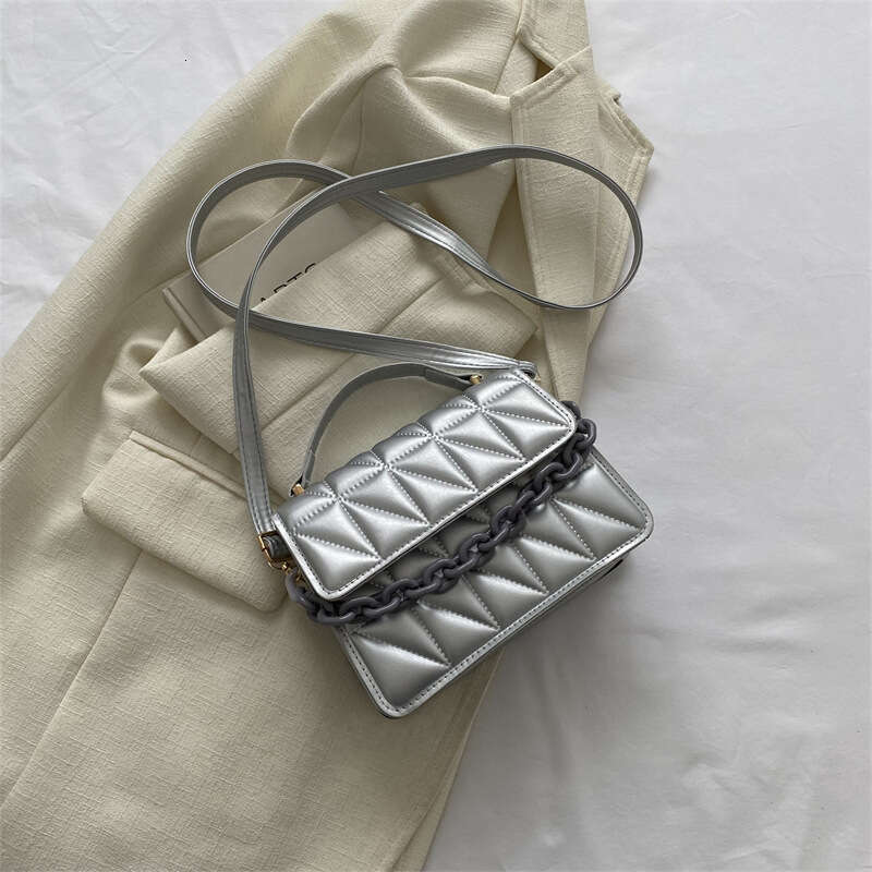 Minimally Designed Retro Hand-Held Small Square Women's Autumn And Winter New Chain Shoulder Crossbody Dia Grid Bag