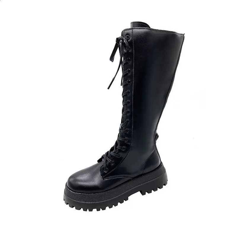 Korean PU Leather Mid Calf Boots for Women Fashion Casual Autumn Winter Platform Shoes Female Black Platform Boots 241226