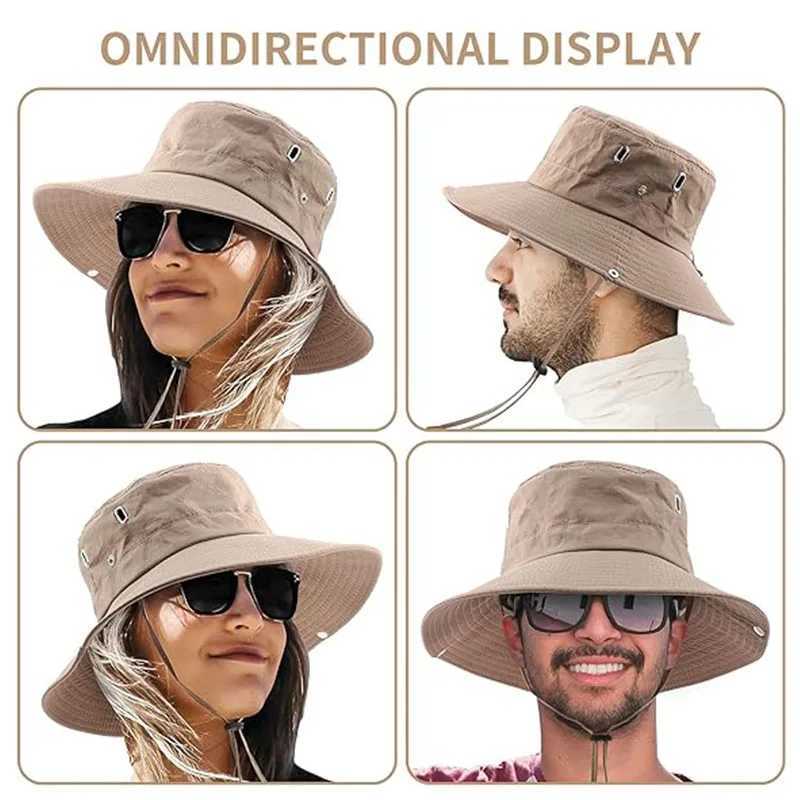 1 unisex fishermans hat large wide Brim waterproof UV sun hat with string wide Brim hiking fishing mountain camping W241225