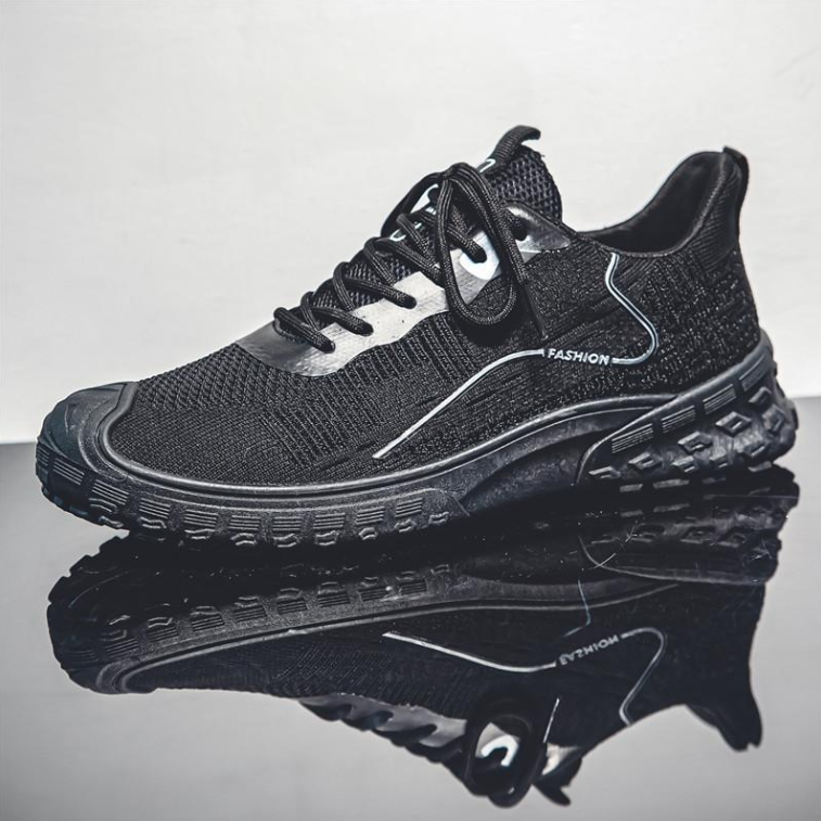 Men Sports Shoes Fashion Breathable Fly Woven Mesh Versatile Casual Style Anti-Slip Increasing Height Triple Black Beige Grey fashion