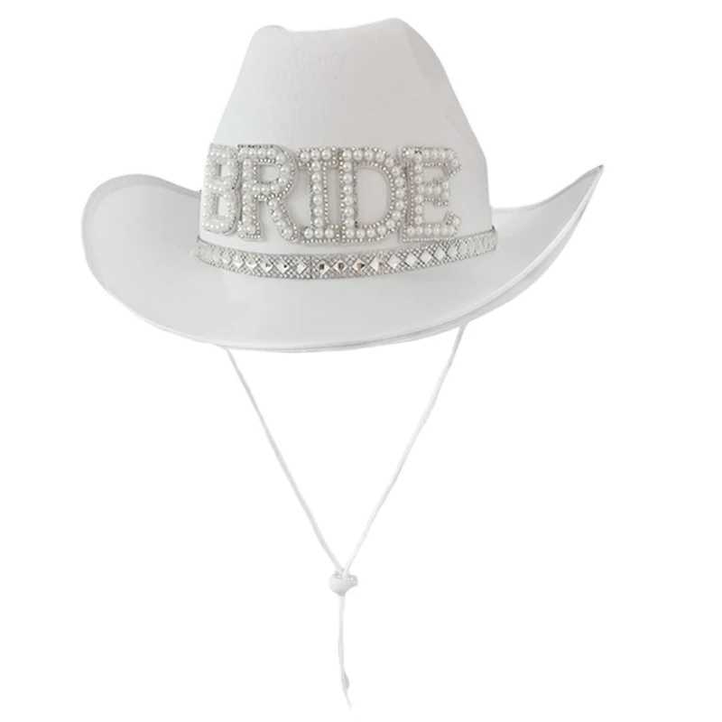 Rhinestone Womens Bridal Letter Cowboy Hat Wide Brown Bridal Hat Western Shining White Fedora Hat Used for Photoshot Supplies W241225