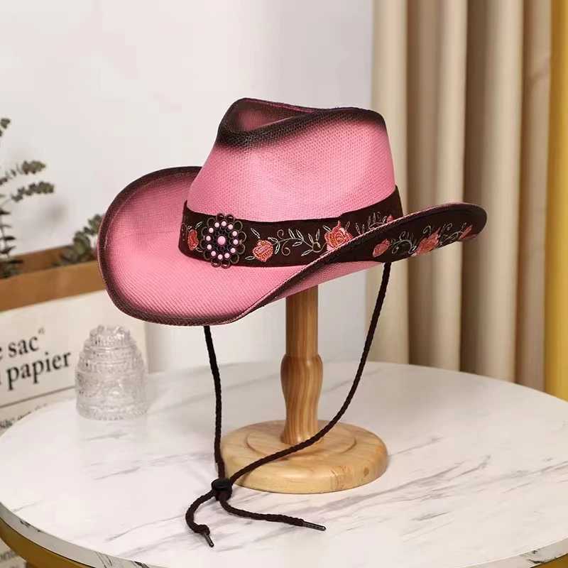 Pink Western Cowboy Hat 2023 New Summer Sunshine Hat Mens and Womens Cowboy Hat Grass Hat W241225