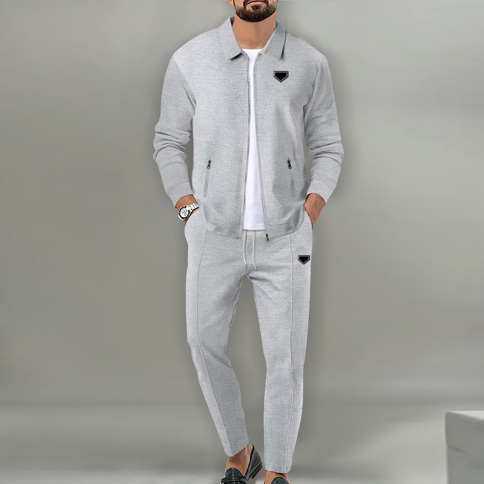 Men's Waffle Tracksuit - Long Sleeve Jacket & Pants, Casual & Stylish 2024 Collection