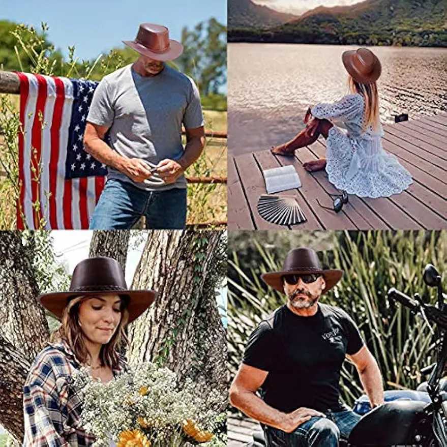 Mens and womens denim hats Western leather exterior wide Brim Rain C W241225
