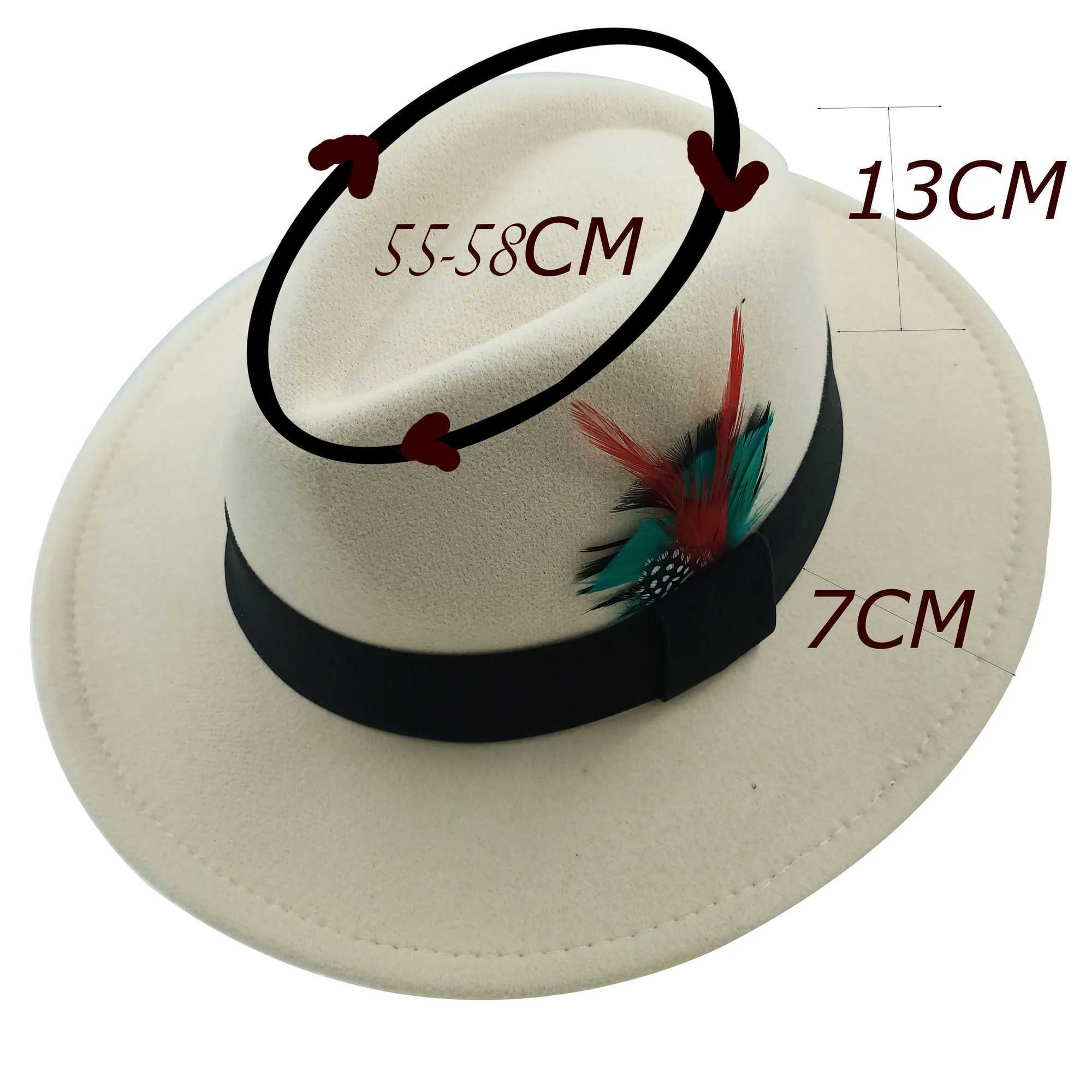 Red Feather Fedoras Mens Hat Spring and Autumn Jazz Hat Fashion Mens and Womens Pendant Church Panama Hat Wide Eaves Wholesale W241225