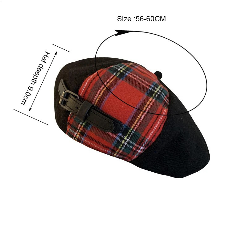 Fashion Women Wool Thick Berets Artist French Painter Hat Girls Red Plaid Patchwork Female Warm Walking Cap Hombre 241226
