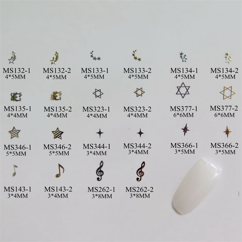 Approx. 1000pcs/bag Silver/Gold Star Moon Music Sign non-adhesive Soft Metal Sticker Nail Art Decoration 241225