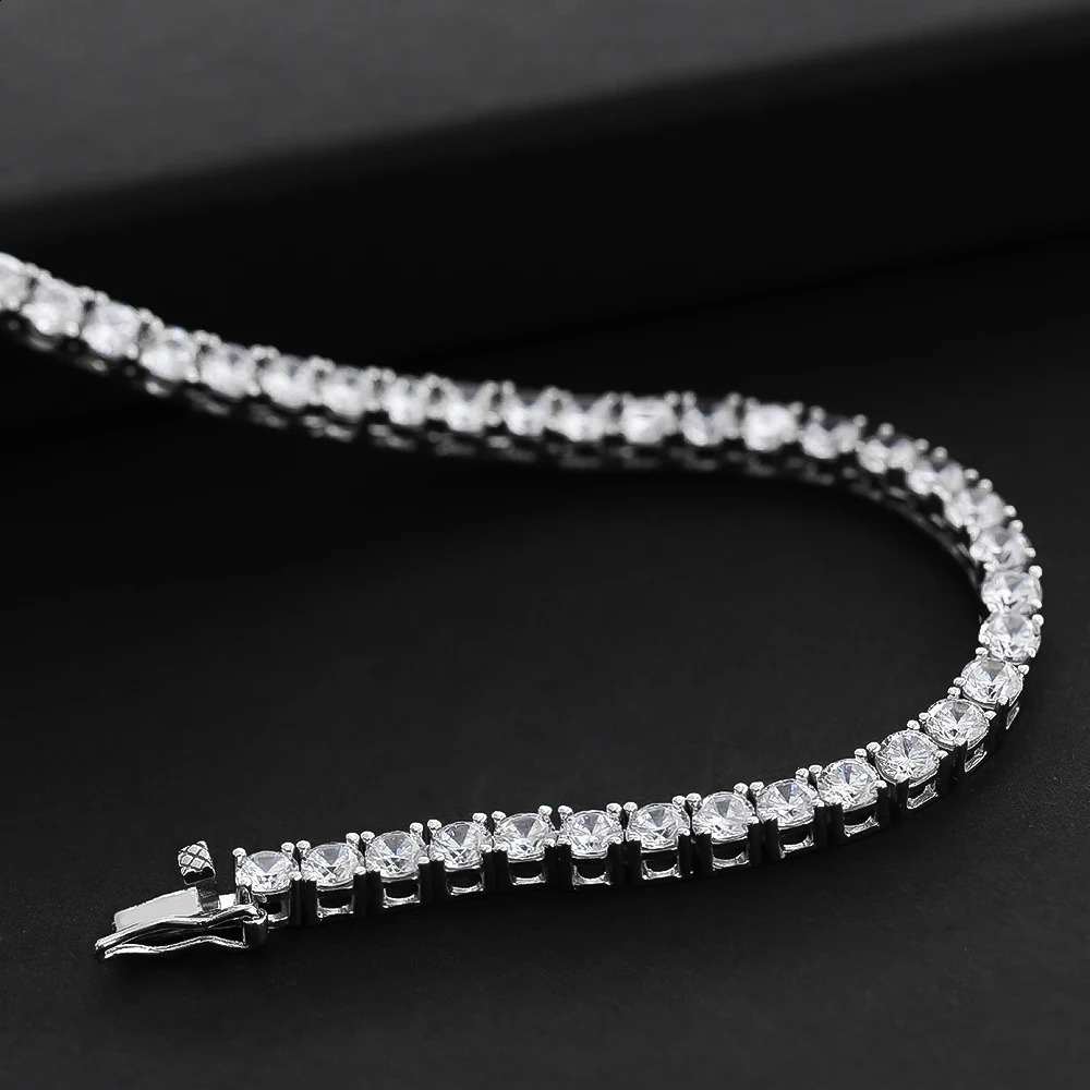 OEVAS 100% 925 Sterling Silver Full 3mm4mm y High Carbon Diamond Tennis Chains Necklace Sparkling Party Fine Jewelry Gifts 241226