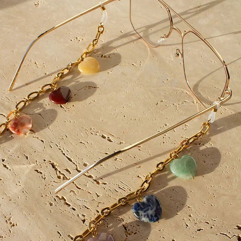 High Quality Stainless Steel Sunglasses Strap est Natural Heart Stone Embellished Glasses Holder Face Cover Chain 241226