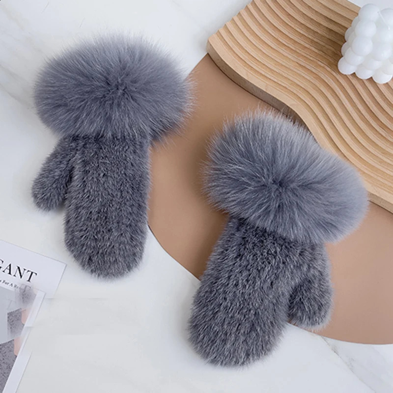 Real Fox Fur The est Super Elastic Imported Mink Gloves Winter Warm Gloves Female Halter Mink Knitted Gloves Cute Gloves 241226