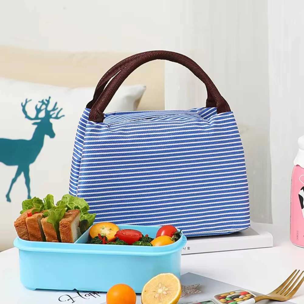 Multi-Color Portable Square Lunch Bag Wable Striped Reusable Leak Poof Insulati Tote Bento BagXJ241225
