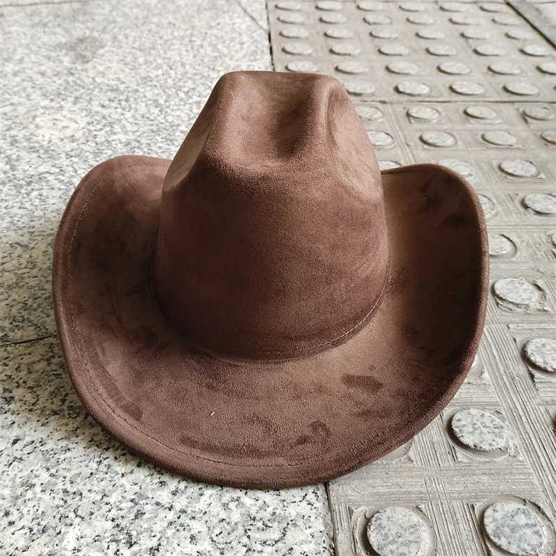 Suede Cowboy Hat Mens Automatic Winter Double Concave New Western Cowboy Hat Solid Retro Hat Wholesale Sombrero Vaquero Mujer W241225