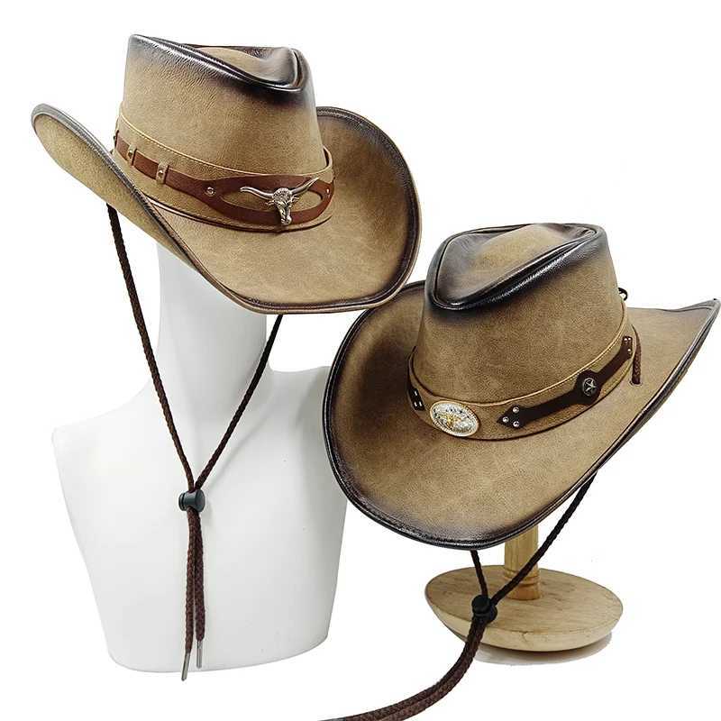 30% Stye Leather Mens Western Cowboy Hat Suitable for Gentleman Dad Cowboy Girl Straw Hat Hombre Cs Large Head W241225