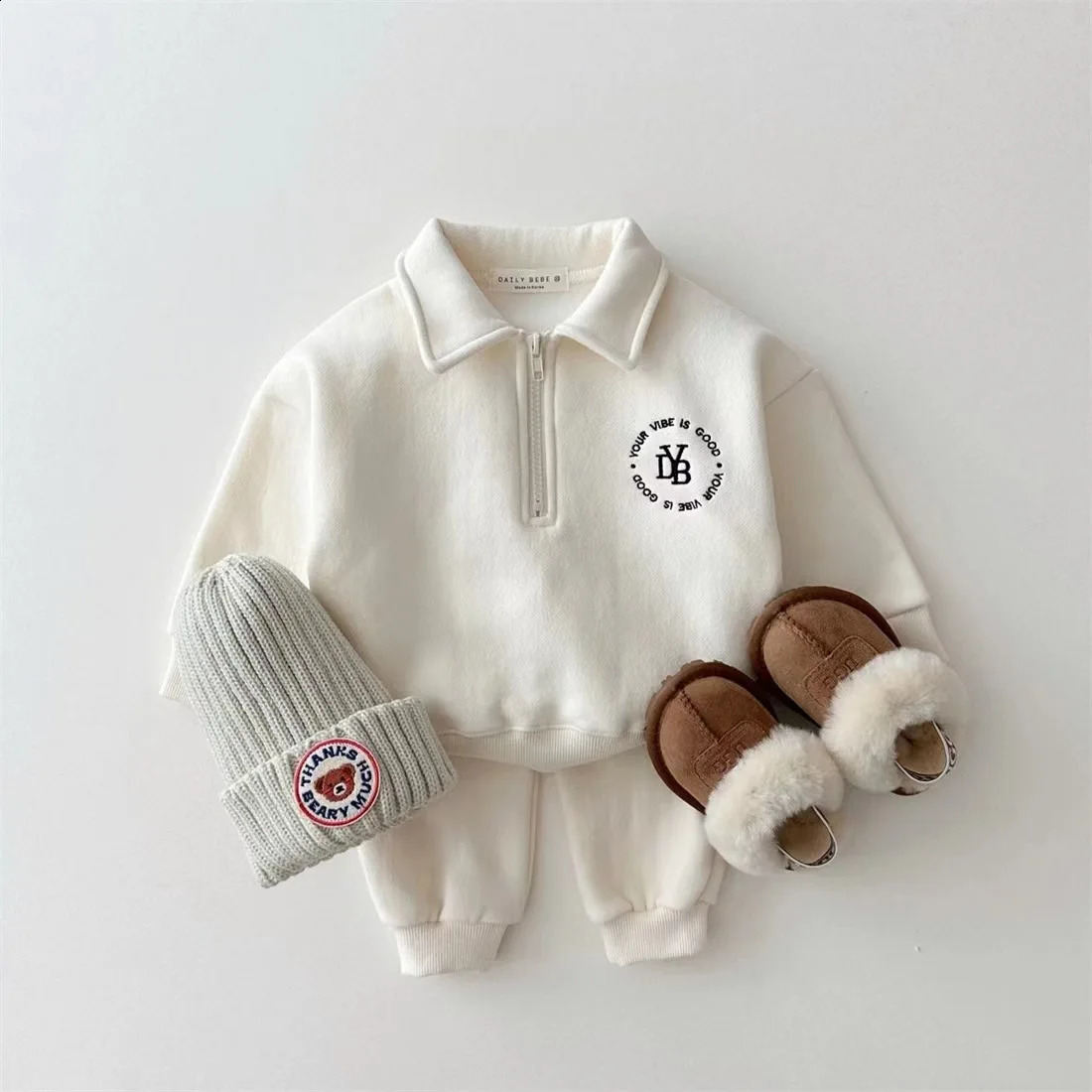 Winter Baby Long Sleeve Warm Clothes Set Infant Boy Fleece Sweatshirt Pants 2pcs Suit Plus Velvet Toddler Outfits 241225
