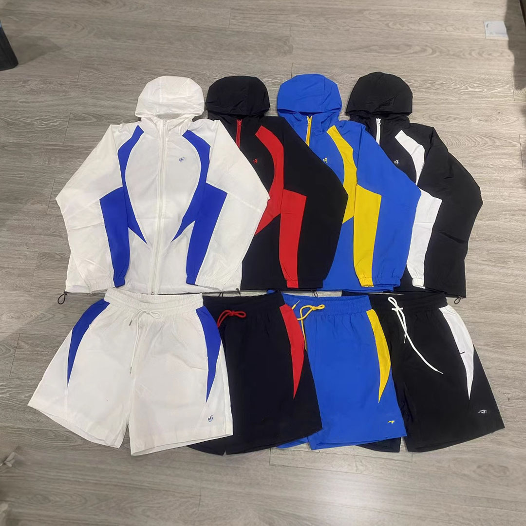 Men's Designer Tracksuit with Embroidered Letter Puffer Jacket & Windproof Quick-Dry Shorts - 2024 Breathable Two Piece Set