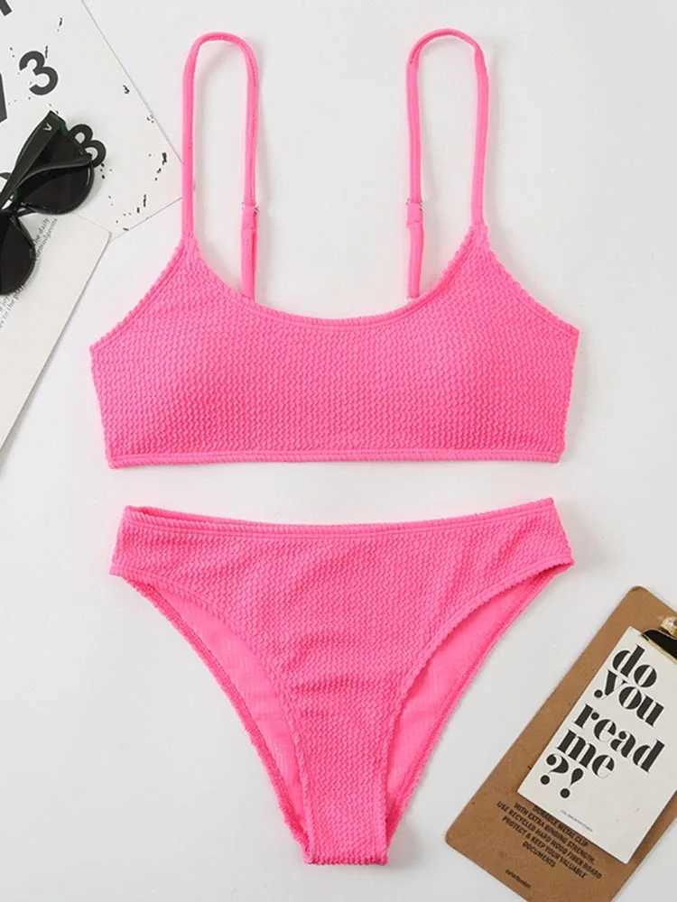 OIINAA swimsuit womens sexy pink swimsuit wave striped bikini set split two-piece Biquinis summer fashionable womens beach wearW241225